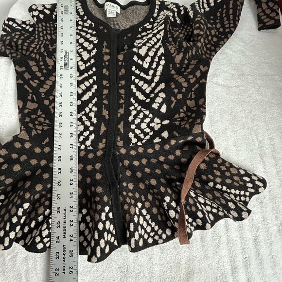 Carmen Marc Valvo Womens Wool Blend Peplum Sweater Medium Brown White Abstract - Picture 7 of 7